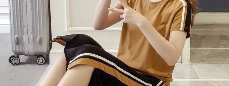 2019夏季新款韩版时尚女装运动服休闲两件套短袖七分阔腿裤套装潮