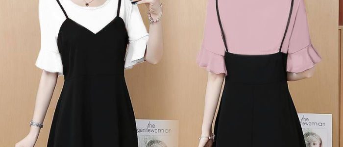大码女装胖mm2019新款仙女裙假两件连衣裙女夏季学生韩版短袖宽松